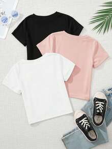 Set 3 Camisetas Manga Corta Cuello Redondo Estampado Corazon Degradado Triple Corazones Animal Print Mujer - Multicolor2 - Ver 2