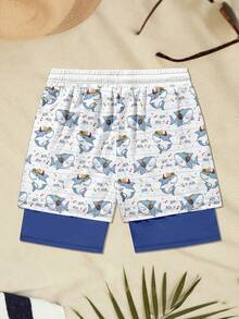 Quần short nam in hình cá mập ngộ nghĩnh, thoáng khí, hai lớp. - Nhiều màu - Xem 3