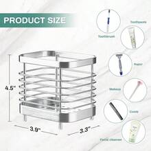 Shower Toothbrush Holder For Bathroom Stainless Steel Tooth Brush Organizer Storage Caddy Sink Toothpaste Holder Stand Tray Silver Bathroom Countertop Accessories Decor - Silver - View 3