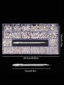 21-Frame Manicure Flat Rhinestone Set, 2500 Round Diamonds And 600 Flat Special-Shaped Diamonds, Multi-Shaped Rhinestone Rhinestone Set Box With Diamond-Stick Pen, Suitable For Nail DIY Decoration - Champagne - View 6