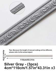 1pc Self-Adhesive 3d Stereo Waistline Baseboard Line Sticker Decorative Frame Wallpaper For Waterproof Skirting Line, Top Corner Line, Wall Bottom Sticker,Renovation Stickers Peel Wall Panels,Wall Paper, Wallpapers,Spring Decoration Items Refresh Your Home,Rama Decoration Stickers - Silver - View 12