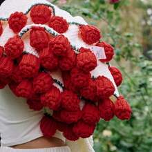 Crochet Flower Bouquet Knitted Throw Blanket Roses Handmade Ultra Soft For Mother Day Wedding Gift Home Dr,34070050 - Redwood - View 5
