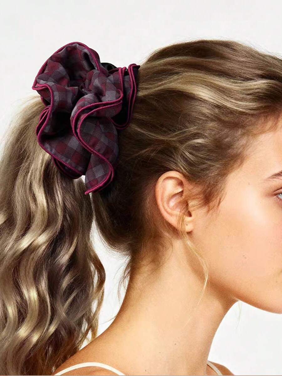 1 pieza Coletero de 4 capas con volantes a cuadros, con sensación de lujo y alta gama, sujetador de cola de caballo, accesorio de cabello retro para moño, accesorio de cabello para mujer, coleteros, accesorios de cabeza, banda elástica, accesorios de belleza para el hogar - Multicolor - Ver 1
