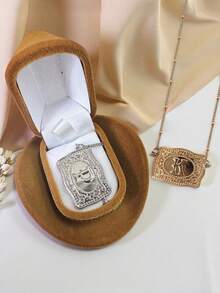 1pc Fashionable English Initial Embossed Beaded Chain Necklace, Suitable For Daily Wear, Best Jewelry Gift Choice For Women And Men (Hat Sold Separately) - Belt Buckle Letter Necklace - View 2