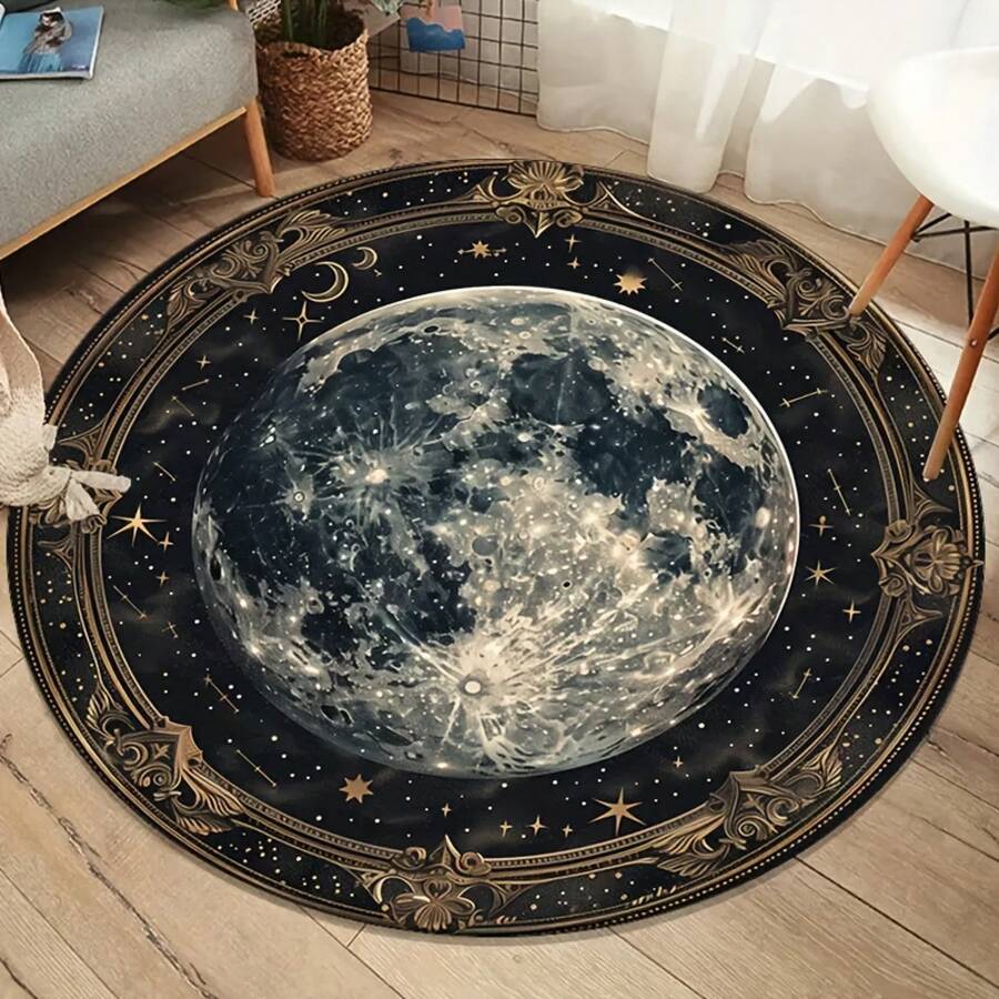 1 Pc Flannel Luxury Moon Round Carpet - Soft Stylish Decorative Area Rug, Rugs For Livingroom Carpets For Bedroom Living Room Rug, Suitable For Bedroom & Living Room - 彩色 - 查看 1