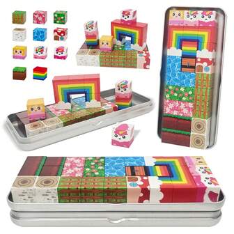27pcs Magnetic Building Cubes Game, Unicorn Rainbow Garden STEM Toy, Cool Toys For Kids, Boy/Girl Toys, Christmas Stocking Stuffers, Halloween Party Favors, Back To School Gift With Tin Box