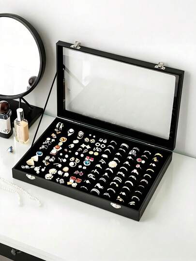 1pc 100-Slot Ring Jewelry Box, Ring Display Box/Storage Box, Ring Holder/Display Stand For Jewelry Store, Organizer Box For Storing Rings, Earrings And Other Jewelry