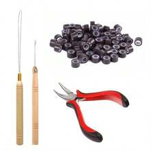 Hair Extension Remove Pliers Pulling Hook 500 PCS Micro Silicone Rings Bead Device Kits Professional Hair Styling Tools Accessory Black - 深棕色 - 查看 2