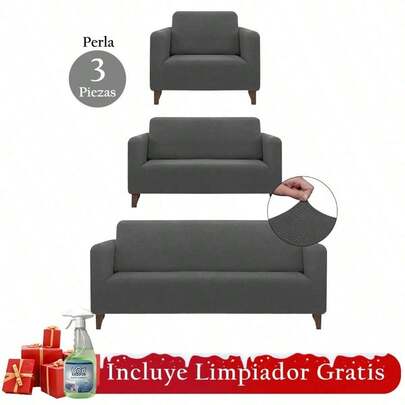 Juego de sofá de 4 piezas, juego de sofá de 1+2+3 personas + 1 limpiador de sofá. Juego de sofá Jacquard de alta gama de 3 piezas, 3 fundas de sofá elásticas con patrón Jacquard suave y sólido de spandex, 3 tamaños (1-3 asientos), funda de sofá antideslizante, protector de muebles contra arañazos de mascotas, almacén local, entrega rápida.Plaza Las