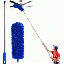 Microfiber Feather Duster, Multi-Piece Cobweb Removal Duster Set, With 100-Inch Extension Rod, Flexible And Telescopic Cleaning Duster, Suitable For Ceiling Fans, Blinds, Furniture And Cars. - Blue - View 13