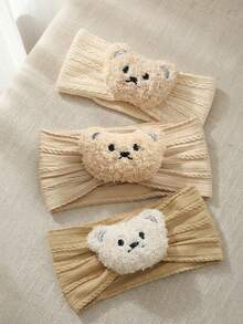 3 pièces Bandeaux bébé ours, bandeaux élastiques pour nouveau-nées, couleurs neutres bohèmes, polyvalents pour le port quotidien et le bain - Multicolore - Voir 2