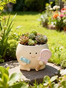 1 chậu trồng cây bằng nhựa hình dễ thương, tượng trang trí nhà cửa đáng yêu, mặt cười, chậu trồng cây trong nhà, có lỗ thoát nước, chậu trồng cây mọng nước độc đáo cho cây trồng trong nhà/ngoài trời, tuyệt vời để trang trí văn phòng và nhà cửa, chậu hoa hoạt hình bằng nhựa, món quà tuyệt vời. - Nhiều màu - Xem 3