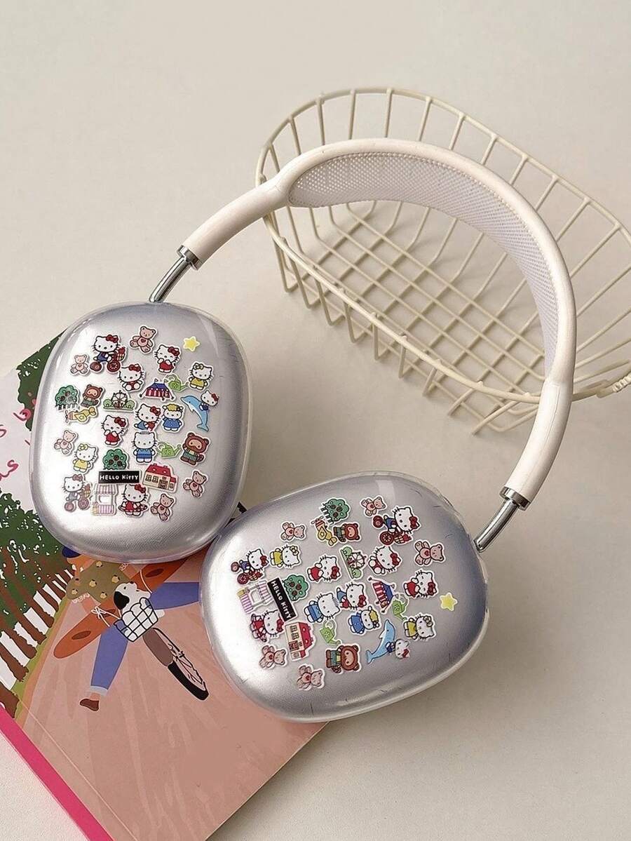 Sanrio 1 par de Funda protectora de silicona para auriculares compatibles con la serie KT Cat de Apple Max, con diseño de patrón de corazón de niña de dibujos animados, funda protectora de auriculares Bluetooth, carcasa suave transparente (auriculares no incluidos) - transparente - Ver 1