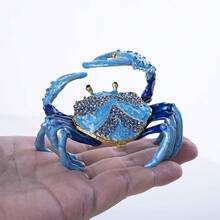YU FENG Crab Jewelry Trinket Boxes Hinged Animal Jeweled Trinket Box Decorative Crab Collectible Figurine,BlueCrab - 藍蟹 - 查看 4