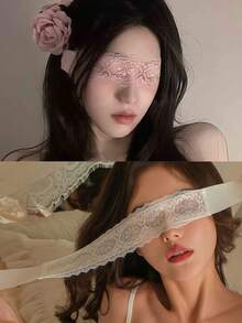 1 件纯色蕾丝花朵化妆舞会眼罩，弹性头带，柔软内层，蕾丝装饰面罩，情侣角色扮演套装，适合浪漫之夜、性感派对 - 彩色 - 查看 18