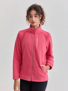 女士户外抓绒外套，保暖透气，立领，修身剪裁，适合徒步、运动、春秋冬季穿着 - 西瓜粉 - 查看 5