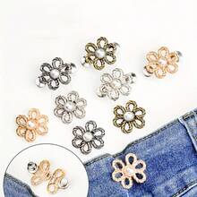 1/4/10件装新款花朵别针牛仔裙腰部调节器 - 可调节腰部牛仔裙腰带扣，无需别针即可防止裙子滑落，时尚花瓣腰带扣，可拆卸，免钉，无缝腰带扣调节器，完美贴合 - 纤腰必备！ - 金色 - 查看 3