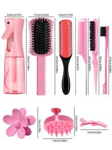 Juego de 2/3/4/5/6/10 cepillos para el cabello con cepillo para definir el cabello rizado, el borde lateral estrecho separa y da volumen a los mechones rizados de manera eficiente, cepillos de estilo con 9 hileras de cojín de nailon, para secado y peinado, anti-enredos, cepillo masajeador de cuero cabelludo de silicona suave, (6.8oz/200ml) Botella rociadora continua para el peinado - Multicolor - Ver 11