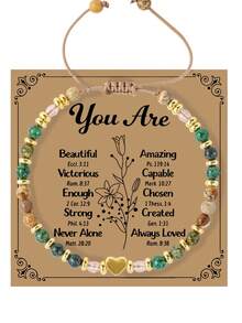 Weave Adjustable Bracelet Boho Natural Stone Beaded Heart Christmas Gifts Best Friend Gifts Women With Blessing Card