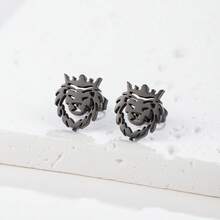 一对镂空皇冠狮子动物造型不锈钢耳钉，朋克风耳钉，适合日常佩戴，也可作为派对和婚礼珠宝礼物。 - GED478 - 查看 13