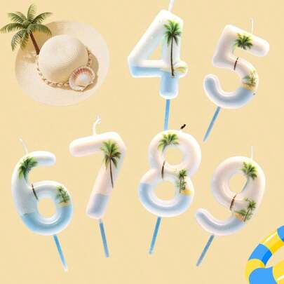 Palm Tree Digital Candles 0-9 (1Piece) - Ins Ocean Beach Style Baking Cake Decoration Insert, Perfect For Birthday Wedding Celebration Romantic Dating Candlelight Dinner Adult Ritual Supplies