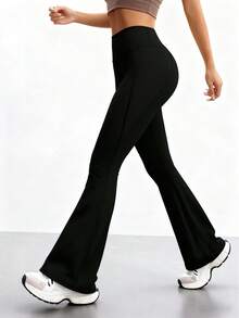 FWH Fashion Casual Minimalist Hip-Lifting Peach Butt Fashion Elegant Street Vintage Slimming Low-Key Luxury Leg-Lengthening Classic Minimalist High-End Slimming High-Waist Versatile Flare Pants New European Style Waist-Cinched Fitness - Black - View 4