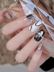 2片装美甲箔片，哑光镜面金属金银色全息纸凝胶指甲油转印贴纸，DIY图案美甲装饰贴片 - 彩色 - 查看 6