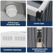 Cobertizo de almacenamiento exterior de metal de 3 x 3,6 m, resistente a la intemperie, para herramientas de jardín, con entrada con cerradura y ventilación para patio, cortacésped, bicicletas y equipo. - Blanco y Negro - Ver 7