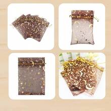 8.9cmx 12cm, Coffee - Moon Organza Jewellery Pouch Candy Pouch Drawstring Wedding Favour Bags coffee, 8.9cmx 12cm - Cafetería - Ver 5