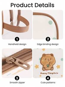 1件/3件套可爱小熊化妆包套装，刺绣小熊化妆包系列，便携式旅行洗漱包，大容量护肤包，甜美风格化妆包，适合女孩、青少年和女性，完美的生日礼物、圣诞礼物、友谊礼物、返校用品、宿舍必备、送给闺蜜的美容包套装 - 白色 - 查看 11