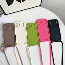 时尚纯色可拆卸可调节挂绳手机壳，兼容 17/16/15/14/13/12/11 Pro Max，奢华哑光柔软保护套，带肩带，斜挎手机袋 - 棕色 - 查看 1