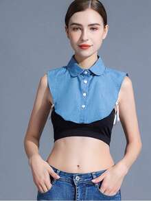 1 buah Kemeja Kasual Denim Wanita dengan Kerah yang Dapat Dilepas, Kerah Tegak, Kerah Berumbai, Aksesori Kemeja dengan Kerah yang Dapat Dilepas - Kerah palsu denim - View 10