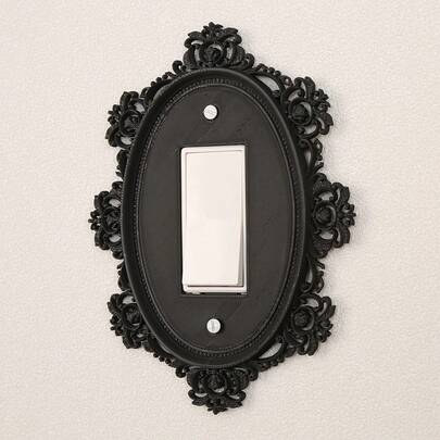 1个复古椭圆形雕花灯开关面板，哥特式艺术装饰墙控面板，家居暗色调照明墙面配件，附带螺丝，无需电源