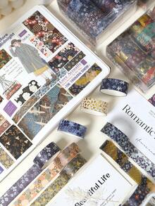 10 Rolls/Box, Vintage Botanical Flowers Pattern Washi Tape, Fashionable Hot Stamping And Silver Stamping Design Exquisite Chinese Style Pattern Decorative Tape, DIY Envelope And Greeting Card Making Scrapbook Decorative - Multicolor - View 8