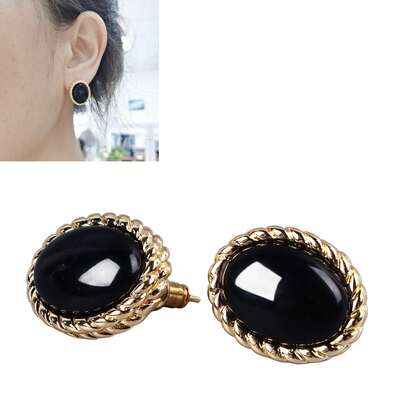 Prachtige vintage oorbellen van zwarte agaat | Oorbellen van 18 karaat verguld koper voor dames | Elegante en stijlvolle accessoires