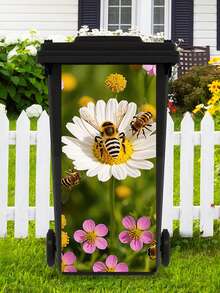 3D彩色花卉，栀子花，孔雀，猫头鹰垃圾桶贴纸，防水PVC材质，户外垃圾桶海报，即撕即贴，4种尺寸可选 - 彩色 - 查看 3