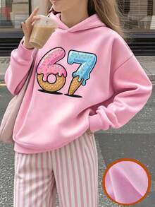 هوديي بنات مراهقات ناعم ودافئ، ملابس علوية كاجوال طويلة الأكمام مريحة، لون أحادي، مناسب للخريف، قماش مريح - وردي - مشاهدة 2