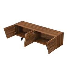 Modern TV Cabinet With Wave-Shaped Front – Lowboard In Walnut Look With Black Iron Legs, Large Storage Space, Cable Management & Shelf – TV Furniture For Living Room - Walnut - View 8