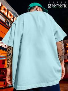 Oversized Gym T-Shirt With Funny Phrase "Calm Down, " REF 3297 FLUXO GEEK - Baby Blue - View 7