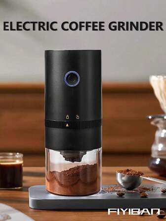 FIYIBAN 迷你电动咖啡研磨机便携式 USB 可充电|旅行必备|安静的浓缩咖啡研磨|不锈钢刀片|小巧便携，适合露营|社交媒体热门咖啡小工具