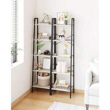 Ladder Shelf Bookshelf Bookcase Freestanding Corner Storage Shelve With 2 Hooks For Home Office Living Room Kitchen Bedroom Industrial 5-Tier Greige BC19205B - 5Tier118Dx173Wx63H - View 5