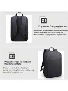 Lenovo B210 Laptop Backpack: Thickened Shockproof Lining Protects Your Laptop; Lightweight Material Reduces Burden; Water-Repellent Surface And Breathable Back Pad. Ideal For Office, Business Trips, And Everyday Use. Black. - Black - View 6