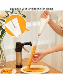 1个不锈钢手动拉丁美洲吉事果制作器，无需用电，包含多个喷嘴和清洁刷，家用烘焙工具套装，DIY烘焙套装，厨房小工具 - 彩色 - 查看 4