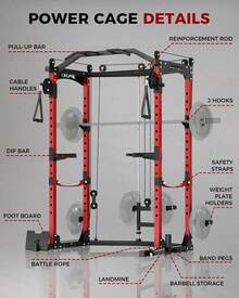 Techigher Power Cage, Multi-Functional Power Racks For Home Gym With Cable Crossover System, 1600LBS Weight Capacity Fitness Reality Squat Rack For Strength Workout With More Training Attachment(Ship In 2 Boxes) - Black & Red - View 6