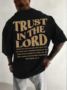 男士休闲百搭简约信仰励志图案短袖T恤 - 黑色 - 查看 1