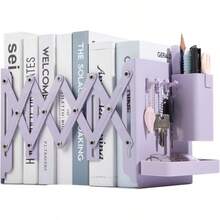 Multi Functional Extendable Metal Bookshelf, Equipped With A Detachable Pen Holder, Storage Box, And 3 Hooks. Pen Holders And Storage Boxes Save Space And Are Suitable For Offices, Schools, Bookstores, And Homes - A - 查看 11
