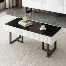 Modern Black And White Classic Coffee Table, Living Room Table, Glossy Black Top. 110 Cm (L) X 50.5 Cm (W) X 41 Cm (H) - Black - View 2