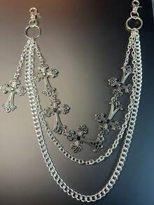 1pc Cross Pendant Wallet Chain, Vintage Chain, Double Layer Chain, Punk Style Jeans Chain, Key Chain, Waist Chain Combination For Men - Multicolor - View 2