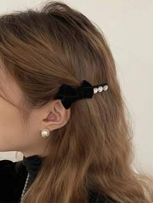 1 Peça Presilha de Cabelo com Laço de Strass de Veludo Preto, Grampo de Cabelo, Grampo de Cabelo, Presilha de Cabelo