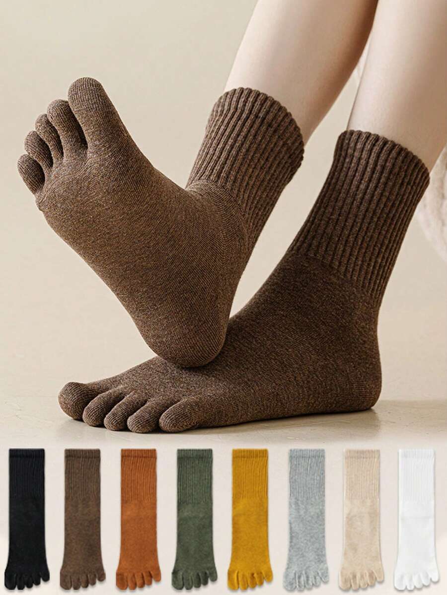 1/3/6双装男士时尚复古抗菌五趾袜，百搭可爱中筒袜，适合日常穿着和运动，春/秋/冬三季皆宜 - 彩色 - 查看 1